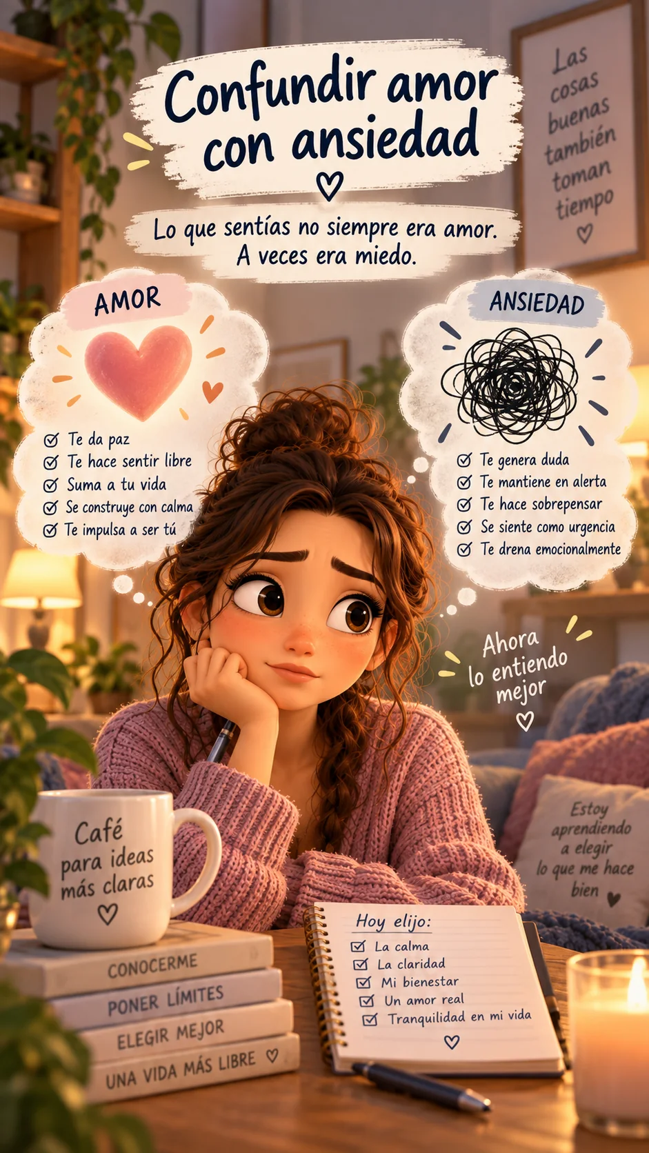 Marta reflexionando sobre la diferencia entre amor y ansiedad
