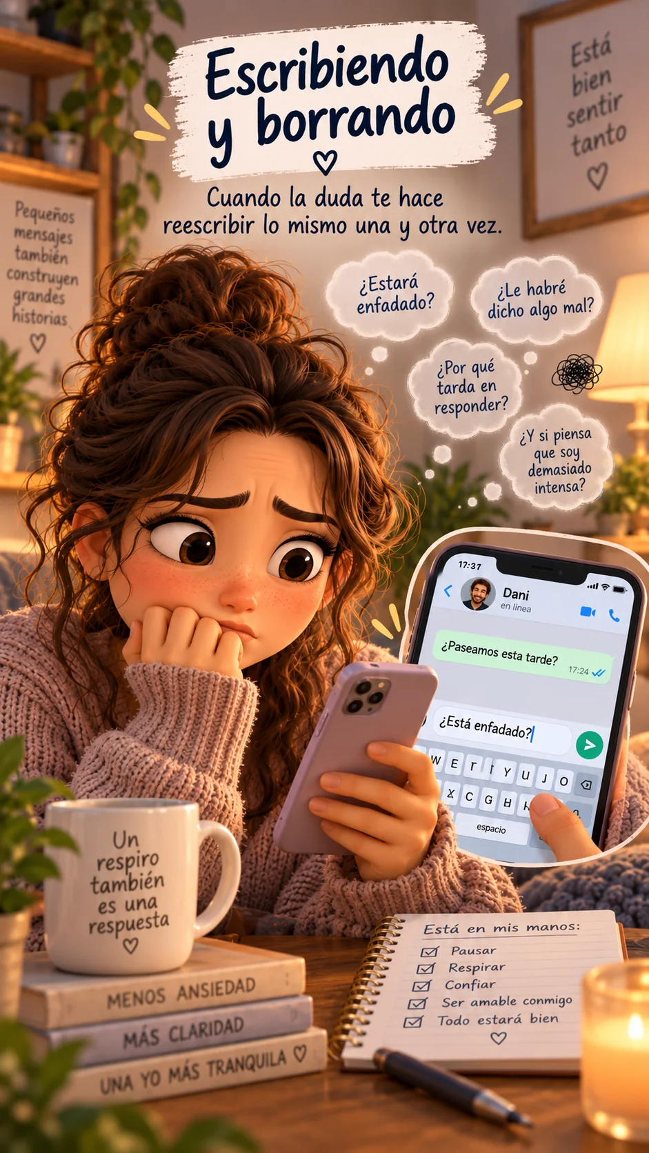 Marta escribiendo y borrando un mensaje