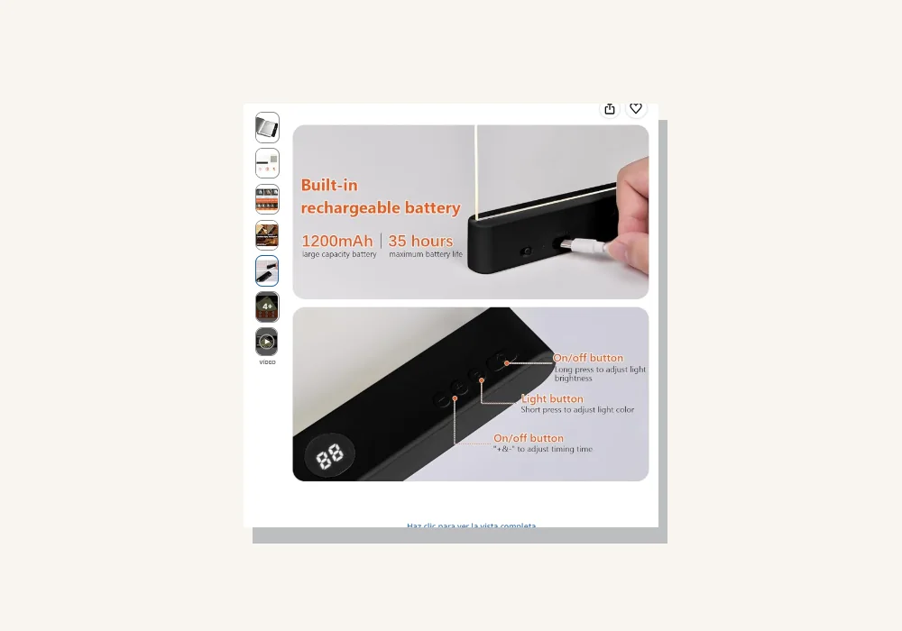 Luz plana recargable para libros